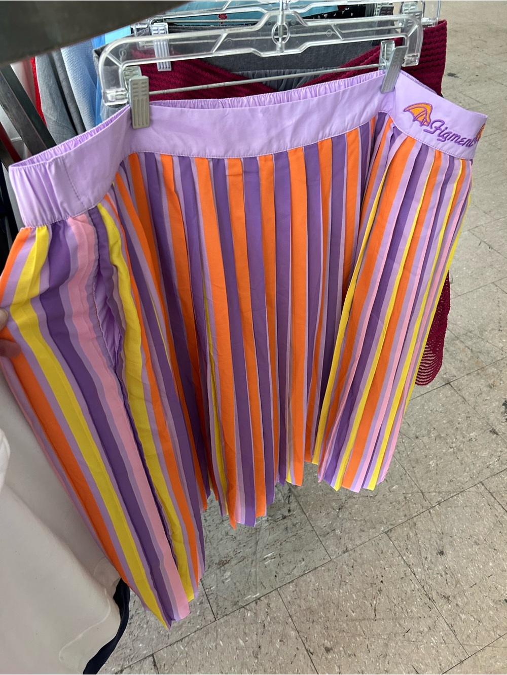 Disney Figment Dress Shop Pleated Stripe Skirt in Lavender, Orange & Yellow